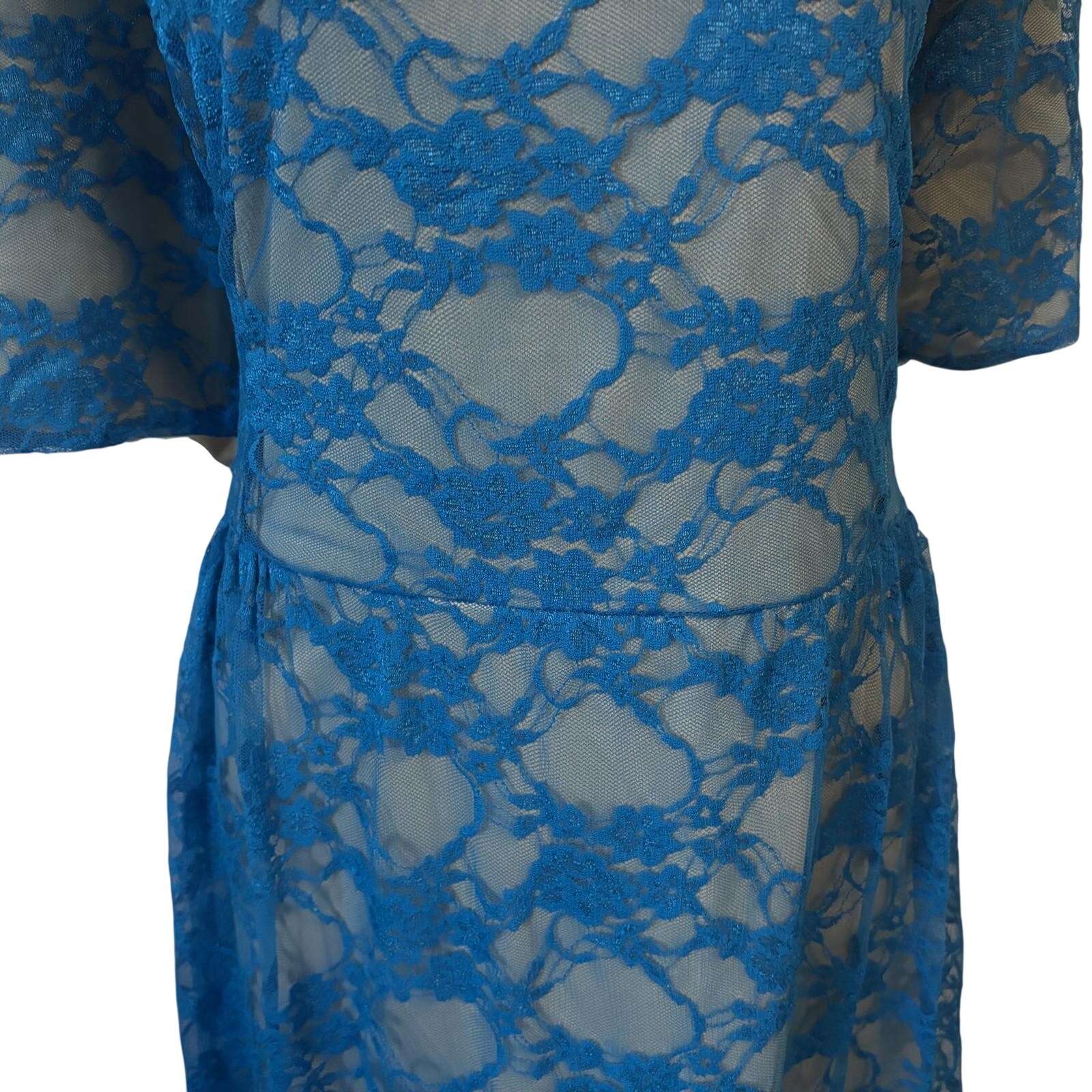 Vintage Y2k Swak Usa Turquoise Stretch Lace Dress Boho Retro Feminine Fairy 3x — image 5 of 8